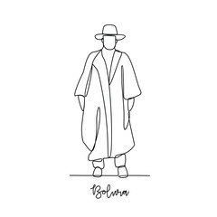 One continuous line drawing of Bolivia traditional clothes vector illustration. Traditional fashion country themes design with simple linear continuous line concept. Traditional fashion education