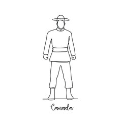 One continuous line drawing of Canada traditional clothes vector illustration. Traditional fashion country themes design with simple linear continuous line concept. Traditional fashion education