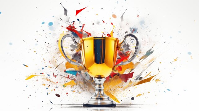 A shiny gold trophy with handles, symbolizing victory in the competition