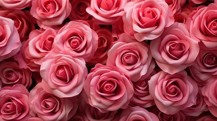Rose flowers beauty texture. A close-up view of numerous pink roses in full bloom, showcasing their delicate petals and vibrant color. Full screen filled.