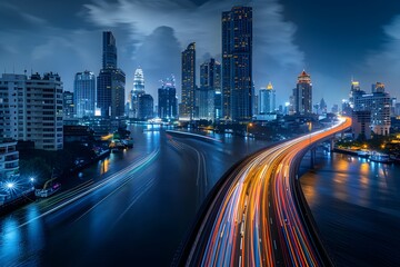 Obraz premium A long exposure of a city at night