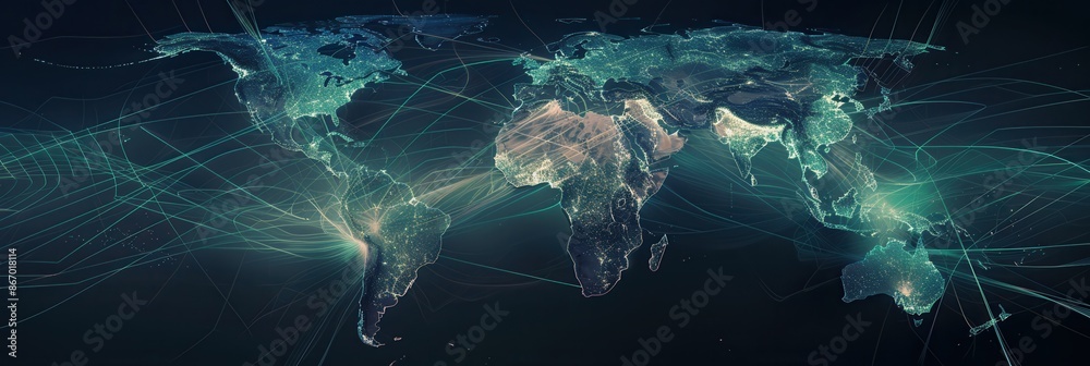 Aufkleber a minimalist illustration of a world map with glowing lines representing travel routes. ideal for tr