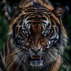 Fototapeta premium Angry tiger,Sumatran tiger (Panthera tigris sumatrae) beautiful animal and his portrait. 