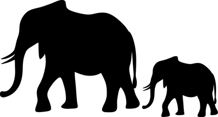 silhouette of a mother elephant with her calf