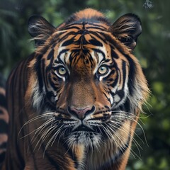 Fototapeta premium Angry tiger,Sumatran tiger (Panthera tigris sumatrae) beautiful animal and his portrait. 