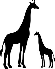 silhouette of a giraffe with its calf, vector illustration
