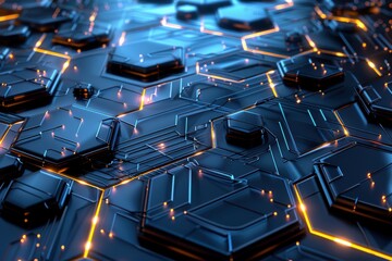 Obraz premium Abstract background of glowing hexagons, concept of technology, science, and the future.