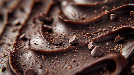 Texture of Melted Chocolate. Chocolate with Chocochips, Closeup Chocolate. Chocolate Background. Chocolate Day Concept with Copy Space