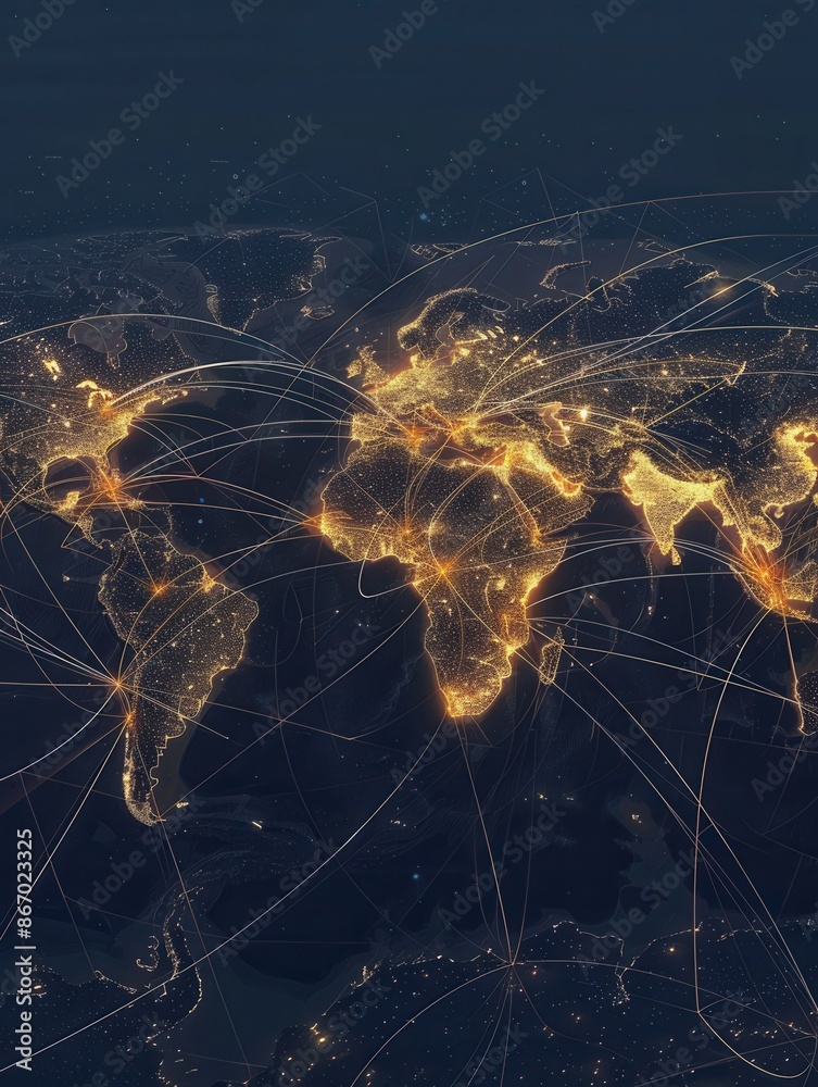 Aufkleber a simple, minimalist world map with highlighted travel routes, showcasing global connectivity. ideal