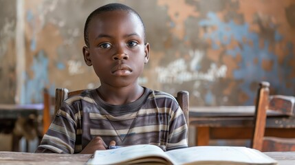 african boy studying at school desk educational portrait photography