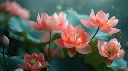 Serene Pink Lotus Flowers in Bloom