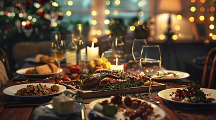 Fototapeta premium Memorable dinner celebration with a mix of flavors, laughter, and good company.