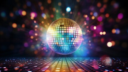 Obraz premium Flashing disco ball with multicolored lights spinning around the room.