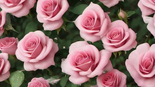 abstract dewy pink roses with water drops on petal, motion