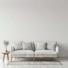 white sofa in a room in front of empty wall