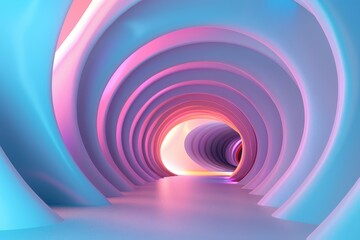 Naklejka premium Abstract 3D rendering of a futuristic tunnel with glowing neon lights. Concept of technology, virtual reality, cyberspace and the metaverse