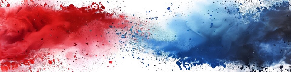 Explosive Red and Blue Dust on White Background Representing Labor Day, Patriotic Abstract Design with American Flag Colors for Independence Day and Memorial Day, AI-Generated High-Resolution Wallpape