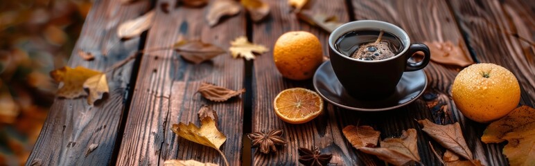 Hot Drink with Autumn Leaves