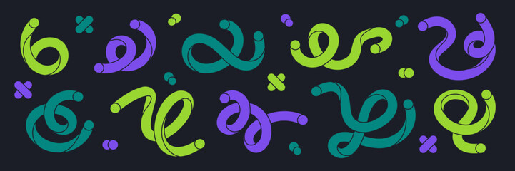 Doodle scribble lines. Abstract colorful shapes, twisted creative minimalist style symbols flat vector illustration set. Funny childish drawing shapes collection