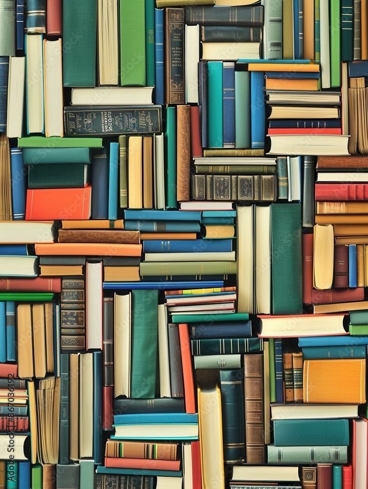 Aufkleber a close-up shot of colorful, stacked books. the image represents digital learning and is perfect for