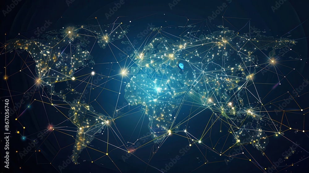 Poster A minimalist illustration of a world map with highlighted routes, perfect for travel agencies and global booking services. Generative AI