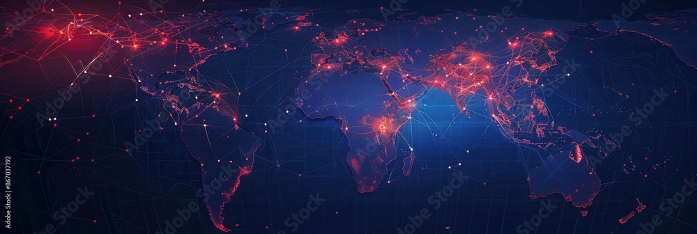 Leinwandbilder A simple and symbolic minimalist background featuring a world map with highlighted routes in red, ideal for travel agencies and global booking services. Generative AI