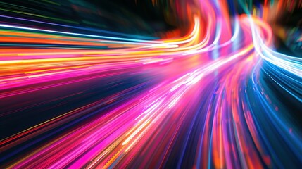High-speed urban traffic on a city street during evening rush hour, with car headlights and busy night transport captured through motion blur lighting effects and abstract long exposure photography.
