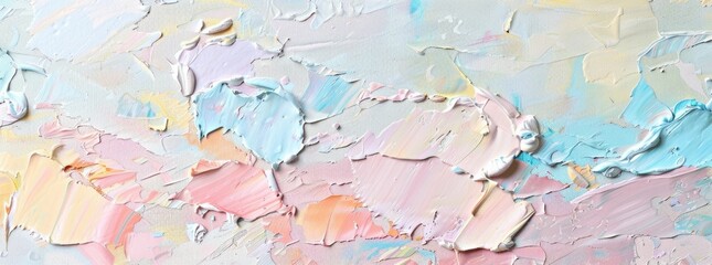 Fototapeta premium Pastel splendor abstract art with pink, blue, and yellow paint splatters on white surface