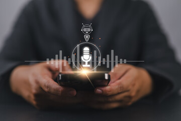 Voice Recording and Use AI Enabled Internet Search for Easy Access to Information. Businessman...