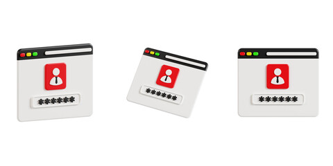 3d Browser Password, protection and security 3d icon set, transparent background