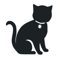 Black cat vector logo icon, sitting kitten silhouette 