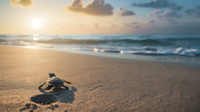 Little turtle on the beach,Copy space. 