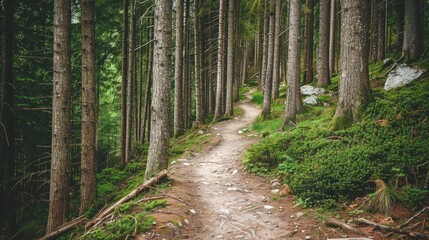 Hiking path through forested backdrop