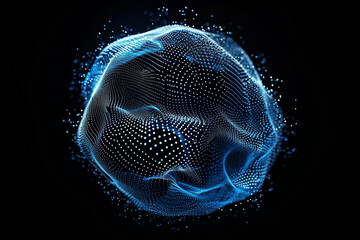 Looped distortion waves on abstract sphere of particles. Digital data splash of spherical point array. Futuristic glitch UI element.