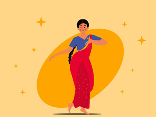 Indian Dancer Woman Performing Traditional Dance. Asian culture vector illustration. 