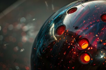 Bowling ball showing finger holes glowing red hot with sparks flying off