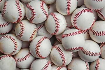 A close-up of multiple baseballs arranged to create a seamless patterned background.






