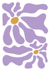 lavender flowers. Organic scribbles in purple color in trendy naive retro hippie style 60s 70s. Modern poster and background. © Putra