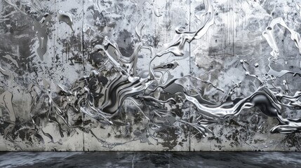 Graffiti wall painted with silver chrome aerosol paint depicting street art theme