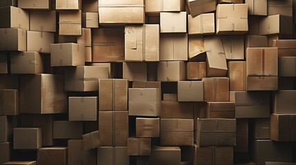 3d rendering of a lot of cardboard boxes stacked in a warehouse.