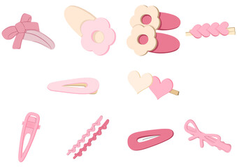set of Pink hairpin illustration 