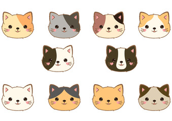 set of cats head illustration 