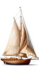 Obraz premium Elegant Classic Boat Icon on White Background Nautical Sailing Vessel Concept with Copy Space