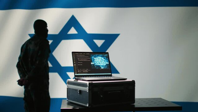 Israeli programmer making bot accounts on social networks using AI machine learning. Technician working for Mossad building artificial intelligence algorithms to spread fake news, camera B