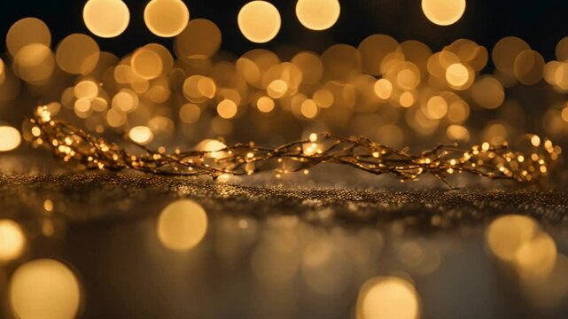 The background is adorned with golden lights that twinkle, creating an elegant and beautiful ambiance