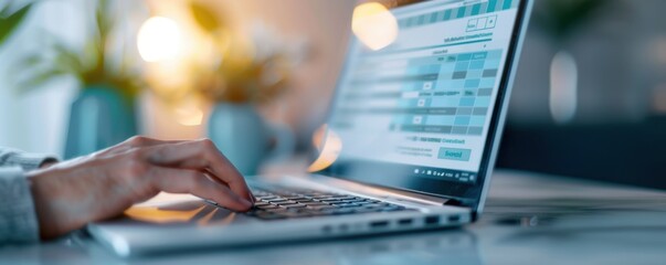 Close-up of a person working on a laptop with financial spreadsheets, depicting data analysis and business planning.