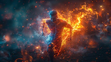 Fiery Runner in Dynamic Motion - Generative AI