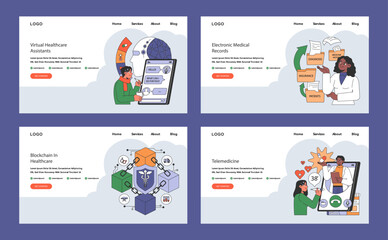 Healthcare digitization set. Flat vector illustration.