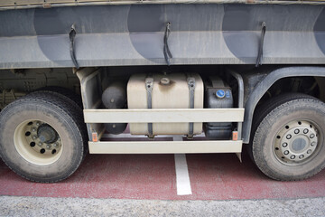 Fuel tank, urea tank and air tank on truck