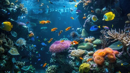 Obraz premium A stunning underwater scene with colorful coral reefs, vibrant fish, and marine life. Perfect for showcasing the beauty of the ocean. Generative AI